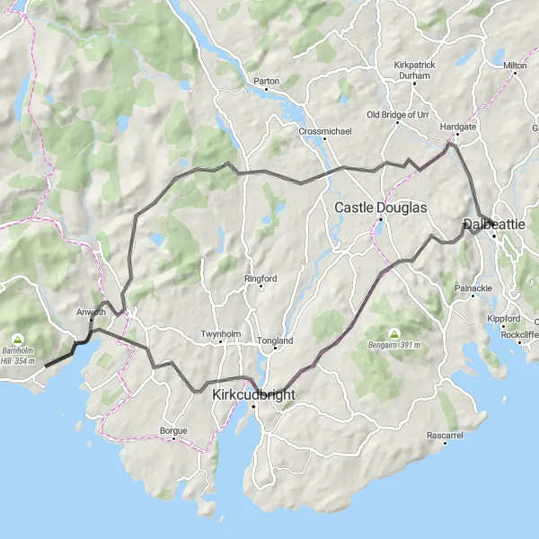 Map miniature of "Coastal Castle Loop" cycling inspiration in Southern Scotland, United Kingdom. Generated by Tarmacs.app cycling route planner