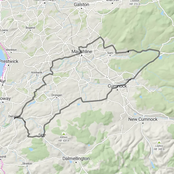 Map miniature of "The Southern Scotland Explorer" cycling inspiration in Southern Scotland, United Kingdom. Generated by Tarmacs.app cycling route planner