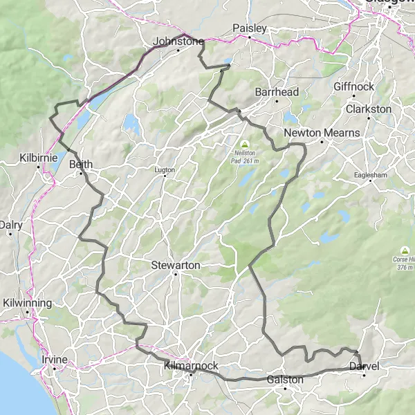 Map miniature of "Discover the Glens" cycling inspiration in Southern Scotland, United Kingdom. Generated by Tarmacs.app cycling route planner