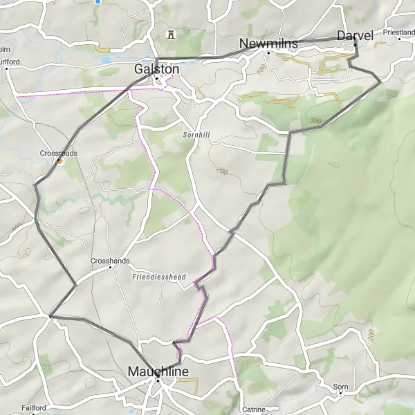 Map miniature of "The Galston Excursion" cycling inspiration in Southern Scotland, United Kingdom. Generated by Tarmacs.app cycling route planner