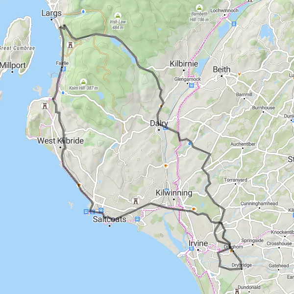 Map miniature of "Stevenston Secrets" cycling inspiration in Southern Scotland, United Kingdom. Generated by Tarmacs.app cycling route planner