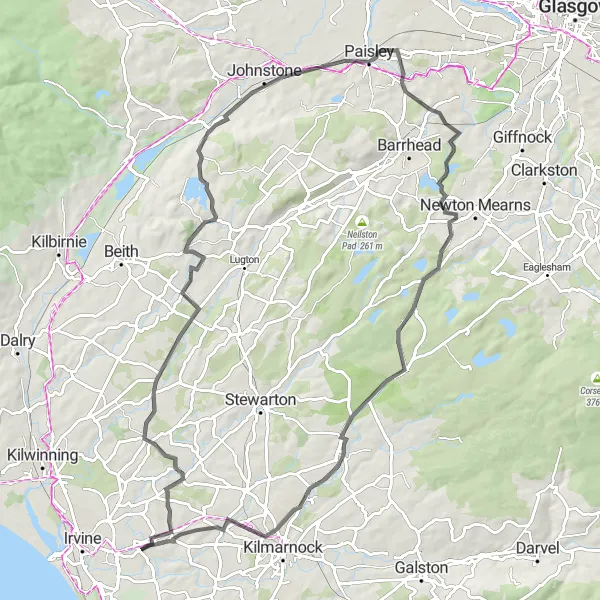 Map miniature of "Authentic Ayrshire Adventure" cycling inspiration in Southern Scotland, United Kingdom. Generated by Tarmacs.app cycling route planner