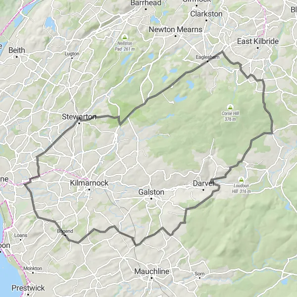 Map miniature of "Rolling Hills and Historic Sites" cycling inspiration in Southern Scotland, United Kingdom. Generated by Tarmacs.app cycling route planner