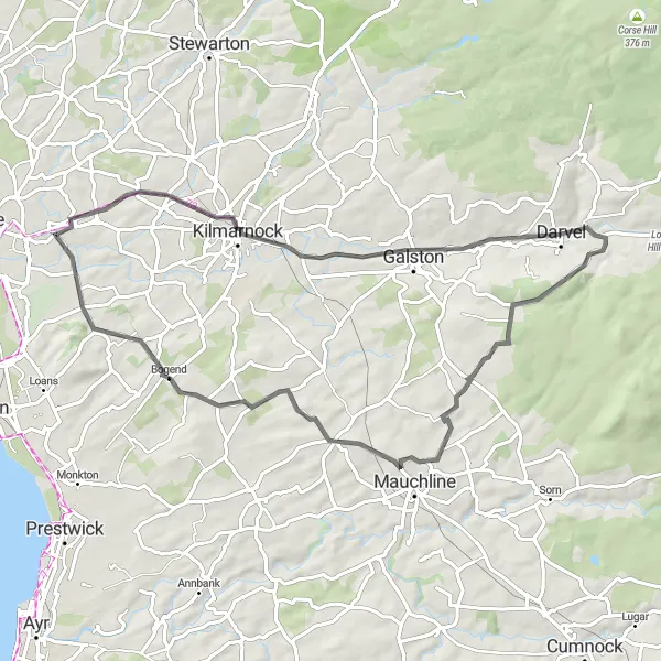 Map miniature of "Historic Castles Adventure" cycling inspiration in Southern Scotland, United Kingdom. Generated by Tarmacs.app cycling route planner