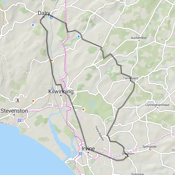 Map miniature of "Irvine Delights" cycling inspiration in Southern Scotland, United Kingdom. Generated by Tarmacs.app cycling route planner