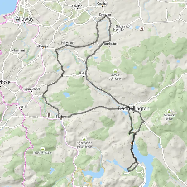 Map miniature of "Drongan to Straiton Loop" cycling inspiration in Southern Scotland, United Kingdom. Generated by Tarmacs.app cycling route planner