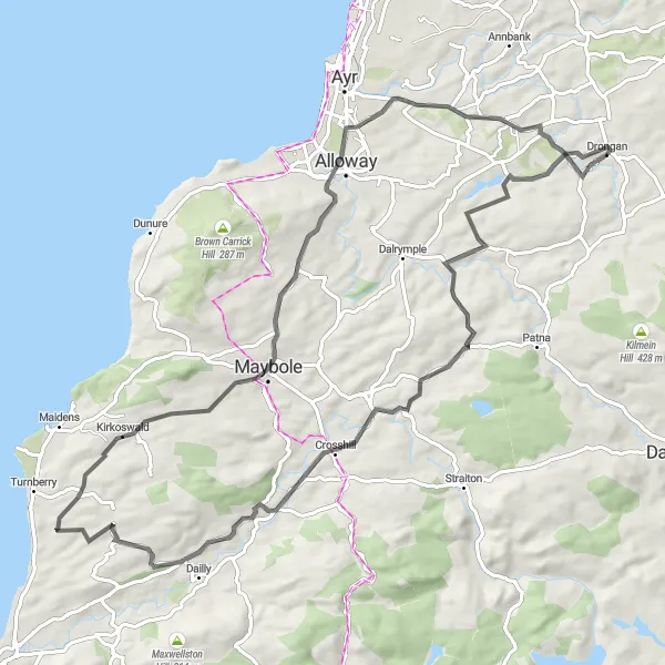 Map miniature of "The Burns Country Adventure" cycling inspiration in Southern Scotland, United Kingdom. Generated by Tarmacs.app cycling route planner