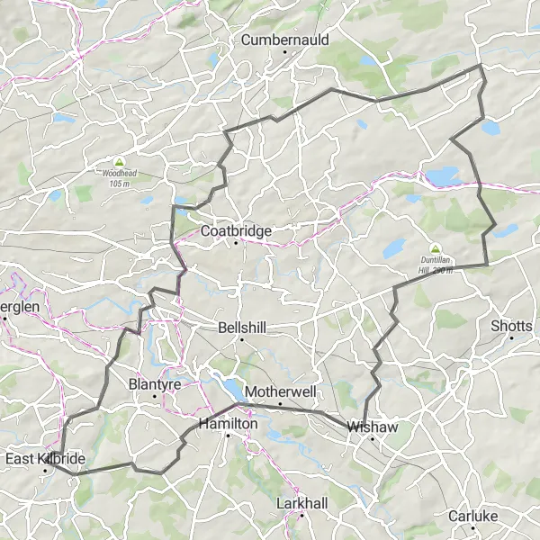 Map miniature of "The Hamilton Heritage Ride" cycling inspiration in Southern Scotland, United Kingdom. Generated by Tarmacs.app cycling route planner