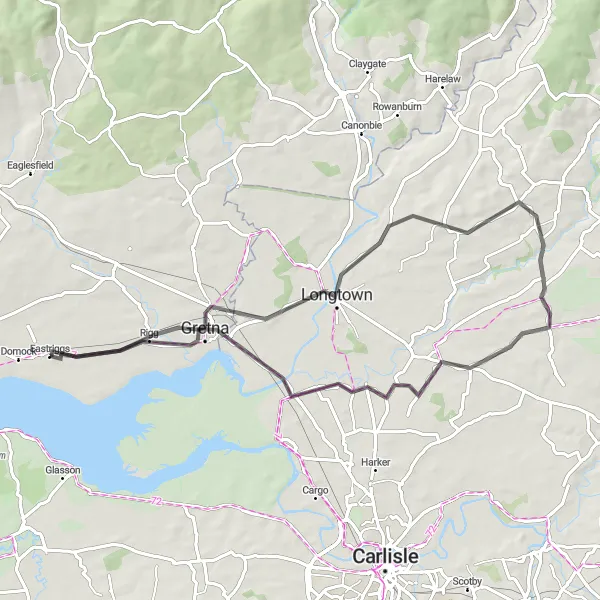 Map miniature of "Gretna to 0-6-0 Fireless Loco 'Sir James'" cycling inspiration in Southern Scotland, United Kingdom. Generated by Tarmacs.app cycling route planner