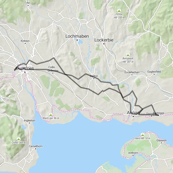 Map miniature of "The Southern Loop" cycling inspiration in Southern Scotland, United Kingdom. Generated by Tarmacs.app cycling route planner