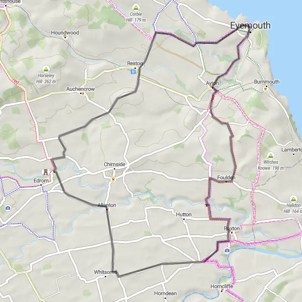 Map miniature of "The Eyemouth Loop" cycling inspiration in Southern Scotland, United Kingdom. Generated by Tarmacs.app cycling route planner