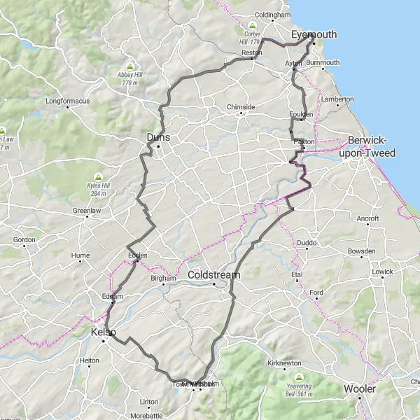 Map miniature of "The Border Hills Circuit" cycling inspiration in Southern Scotland, United Kingdom. Generated by Tarmacs.app cycling route planner