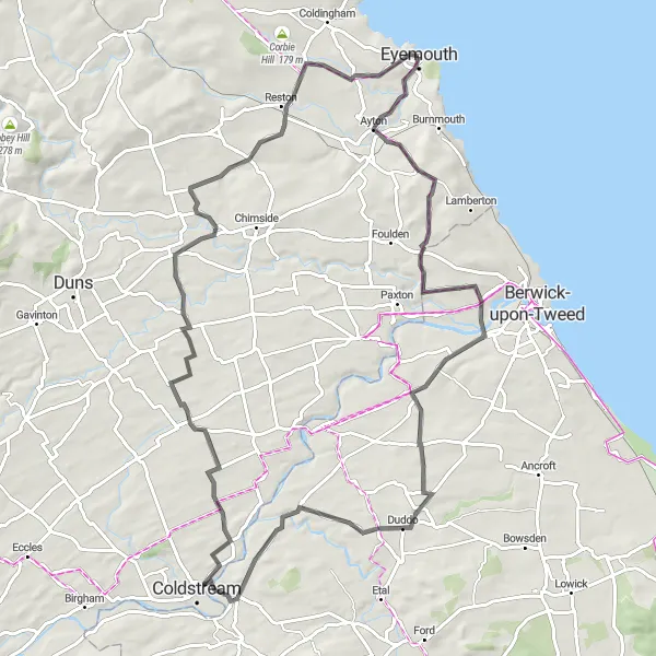 Map miniature of "Hills and History Adventure" cycling inspiration in Southern Scotland, United Kingdom. Generated by Tarmacs.app cycling route planner