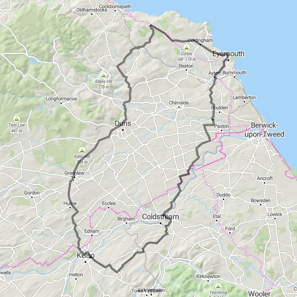 Map miniature of "The Scottish Borders Challenge" cycling inspiration in Southern Scotland, United Kingdom. Generated by Tarmacs.app cycling route planner