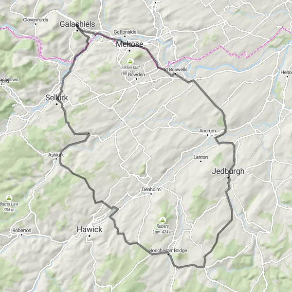 Map miniature of "The Border Roads Cycling Tour" cycling inspiration in Southern Scotland, United Kingdom. Generated by Tarmacs.app cycling route planner