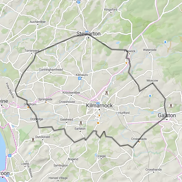 Map miniature of "Galston to Stewarton Loop" cycling inspiration in Southern Scotland, United Kingdom. Generated by Tarmacs.app cycling route planner