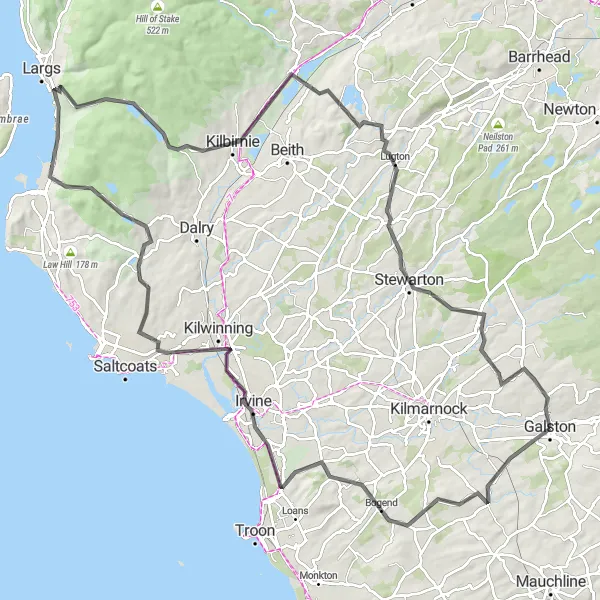 Map miniature of "Galston and Glentane Hill Road Loop" cycling inspiration in Southern Scotland, United Kingdom. Generated by Tarmacs.app cycling route planner