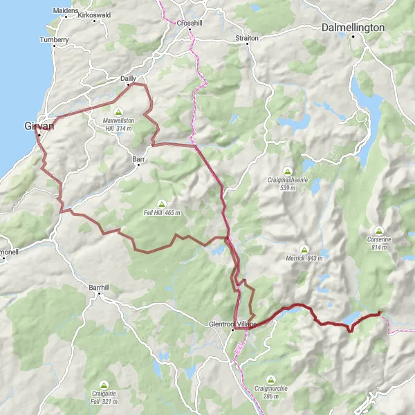 Map miniature of "The Gravel Adventure" cycling inspiration in Southern Scotland, United Kingdom. Generated by Tarmacs.app cycling route planner