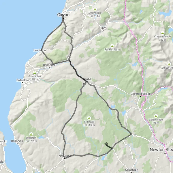 Map miniature of "The Coastal Loop" cycling inspiration in Southern Scotland, United Kingdom. Generated by Tarmacs.app cycling route planner