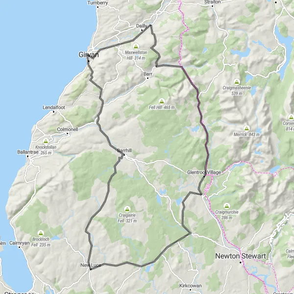 Map miniature of "The Highland Escape" cycling inspiration in Southern Scotland, United Kingdom. Generated by Tarmacs.app cycling route planner