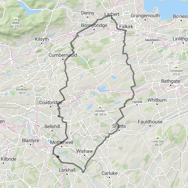 Map miniature of "Exploring Overtown and Holytown" cycling inspiration in Southern Scotland, United Kingdom. Generated by Tarmacs.app cycling route planner