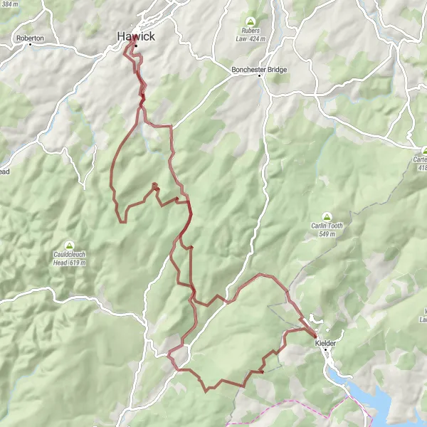 Map miniature of "Borders Gravel Escapade" cycling inspiration in Southern Scotland, United Kingdom. Generated by Tarmacs.app cycling route planner