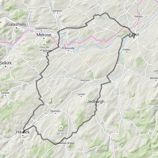 Map miniature of "Historic Scottish Borders Ride" cycling inspiration in Southern Scotland, United Kingdom. Generated by Tarmacs.app cycling route planner