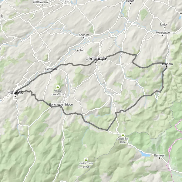 Map miniature of "Scenic Splendor Road Loop" cycling inspiration in Southern Scotland, United Kingdom. Generated by Tarmacs.app cycling route planner