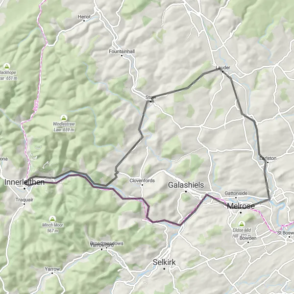 Map miniature of "Picturesque Road Ride" cycling inspiration in Southern Scotland, United Kingdom. Generated by Tarmacs.app cycling route planner