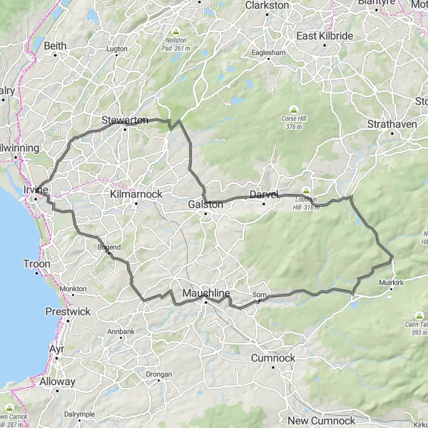 Map miniature of "Carrick Hills Adventure" cycling inspiration in Southern Scotland, United Kingdom. Generated by Tarmacs.app cycling route planner