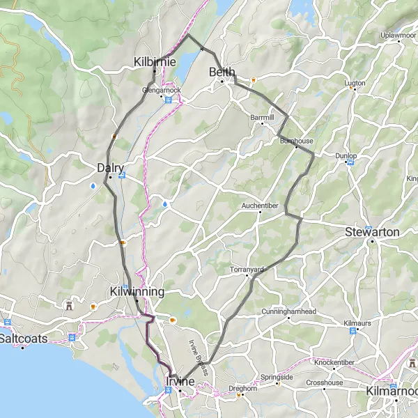 Map miniature of "Seagate Castle to Irvine" cycling inspiration in Southern Scotland, United Kingdom. Generated by Tarmacs.app cycling route planner