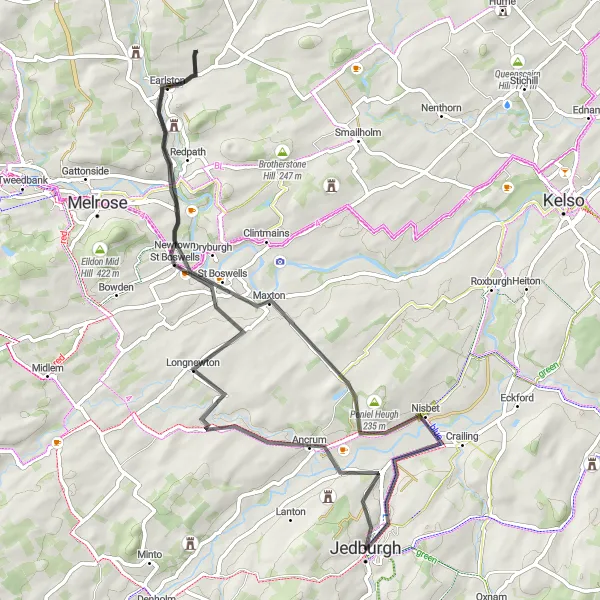 Map miniature of "The Borderlands Loop" cycling inspiration in Southern Scotland, United Kingdom. Generated by Tarmacs.app cycling route planner