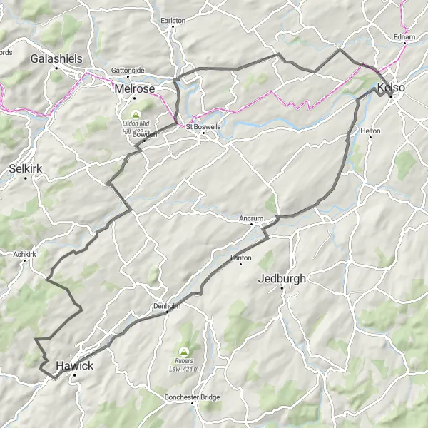 Map miniature of "Borders Exploration" cycling inspiration in Southern Scotland, United Kingdom. Generated by Tarmacs.app cycling route planner