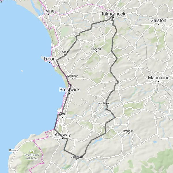 Map miniature of "Historic Landmarks Tour" cycling inspiration in Southern Scotland, United Kingdom. Generated by Tarmacs.app cycling route planner