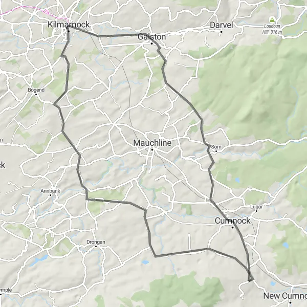 Map miniature of "Glen Saugh Circular" cycling inspiration in Southern Scotland, United Kingdom. Generated by Tarmacs.app cycling route planner