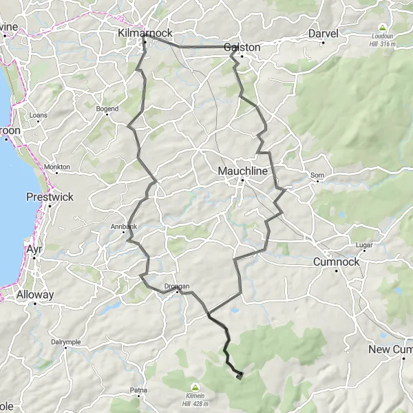 Map miniature of "Countryside Delights" cycling inspiration in Southern Scotland, United Kingdom. Generated by Tarmacs.app cycling route planner