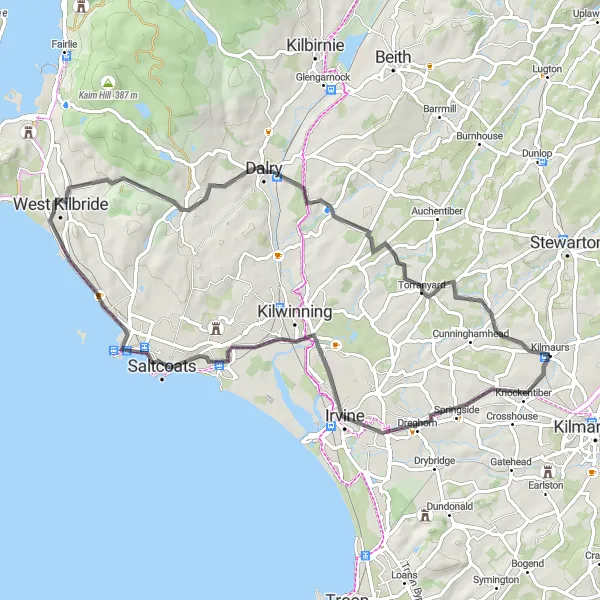 Map miniature of "The Irvine Adventure" cycling inspiration in Southern Scotland, United Kingdom. Generated by Tarmacs.app cycling route planner