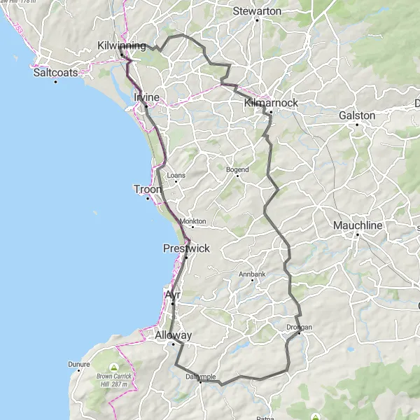 Map miniature of "Eglinton and Irvine Loop" cycling inspiration in Southern Scotland, United Kingdom. Generated by Tarmacs.app cycling route planner