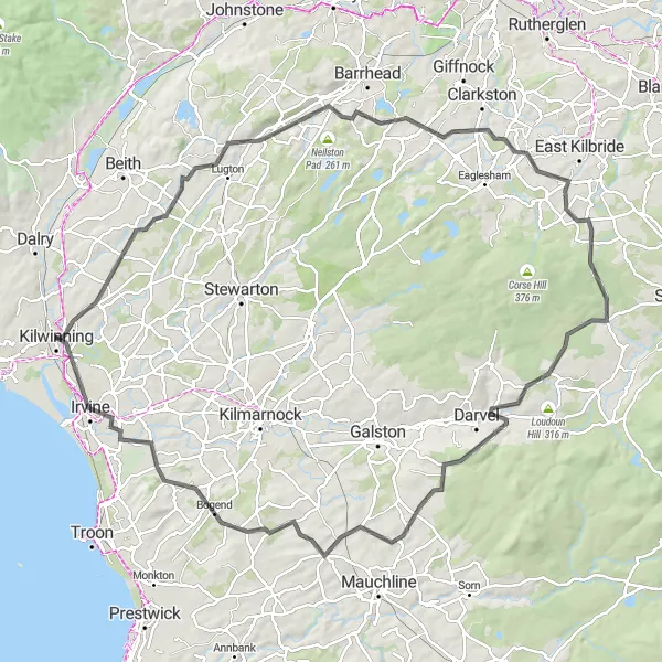 Map miniature of "Kilwinning to Irvine and Beyond" cycling inspiration in Southern Scotland, United Kingdom. Generated by Tarmacs.app cycling route planner