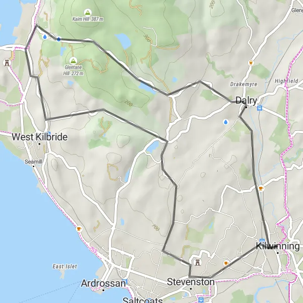 Map miniature of "The Law Hill Ride" cycling inspiration in Southern Scotland, United Kingdom. Generated by Tarmacs.app cycling route planner