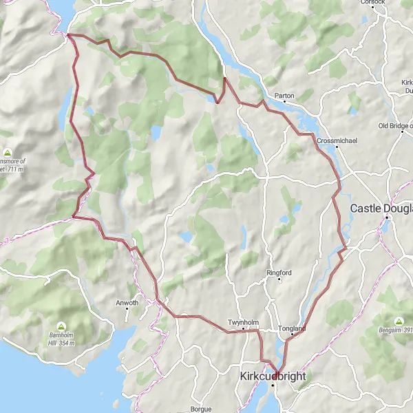 Map miniature of "Southern Gravel Adventure" cycling inspiration in Southern Scotland, United Kingdom. Generated by Tarmacs.app cycling route planner