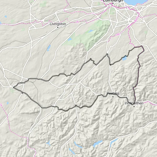 Map miniature of "The Lanark Loop" cycling inspiration in Southern Scotland, United Kingdom. Generated by Tarmacs.app cycling route planner