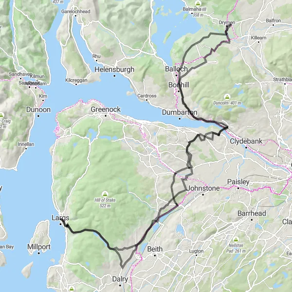 Map miniature of "Largs Circular Route" cycling inspiration in Southern Scotland, United Kingdom. Generated by Tarmacs.app cycling route planner