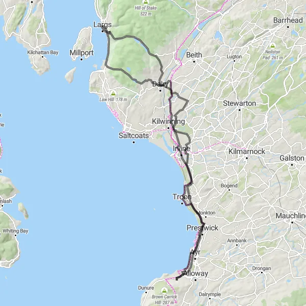 Map miniature of "Largs to Troon Route" cycling inspiration in Southern Scotland, United Kingdom. Generated by Tarmacs.app cycling route planner