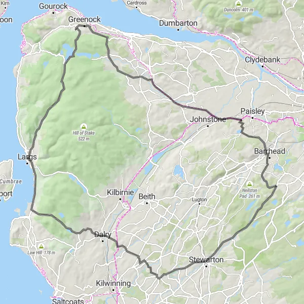 Map miniature of "Largs to Fairlie Castle Route" cycling inspiration in Southern Scotland, United Kingdom. Generated by Tarmacs.app cycling route planner