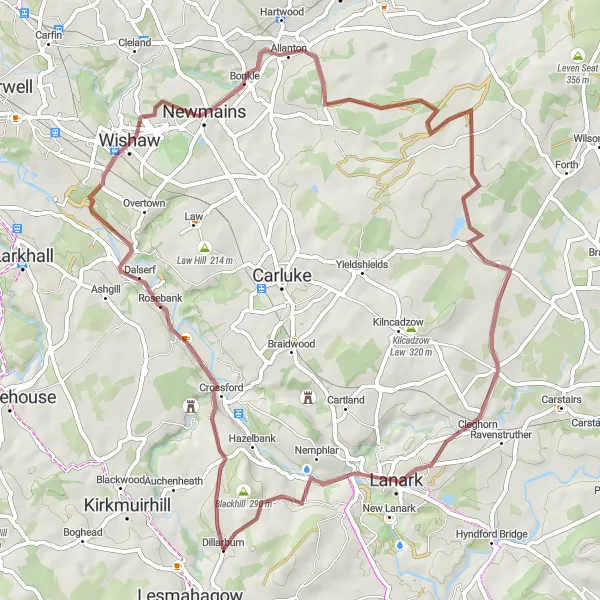 Map miniature of "Lesmahagow Gravel Adventure" cycling inspiration in Southern Scotland, United Kingdom. Generated by Tarmacs.app cycling route planner