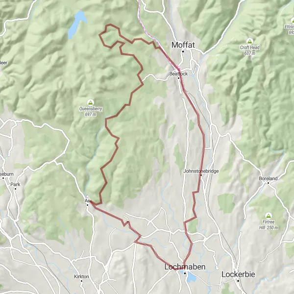 Map miniature of "Lochmaben Gravel Adventure" cycling inspiration in Southern Scotland, United Kingdom. Generated by Tarmacs.app cycling route planner