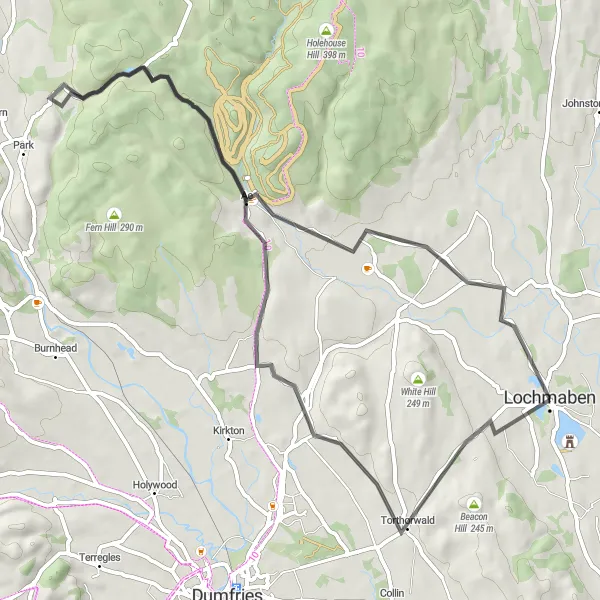 Map miniature of "Ae Rumble" cycling inspiration in Southern Scotland, United Kingdom. Generated by Tarmacs.app cycling route planner