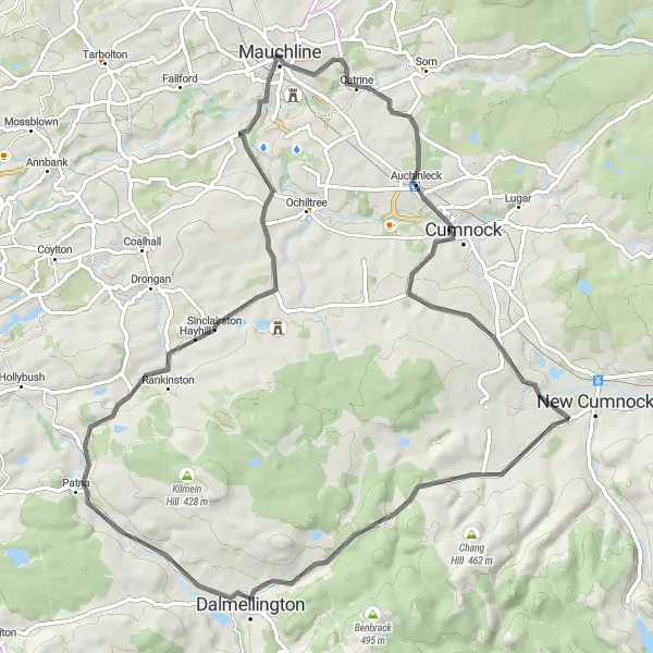 Map miniature of "Auchinleck Loop" cycling inspiration in Southern Scotland, United Kingdom. Generated by Tarmacs.app cycling route planner