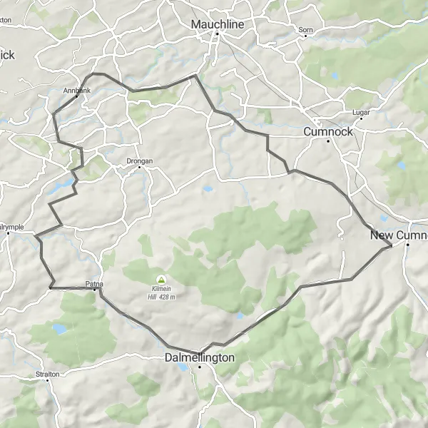 Map miniature of "Ochiltree to Coylton" cycling inspiration in Southern Scotland, United Kingdom. Generated by Tarmacs.app cycling route planner